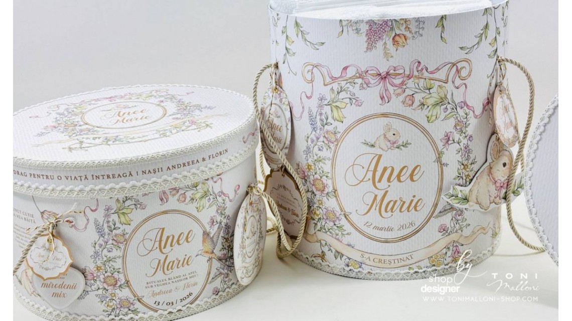 Trusou Botez Fetiță Belle Époque Floral Garden cu Iepuraș Trusou Personalizat Toni Malloni 10